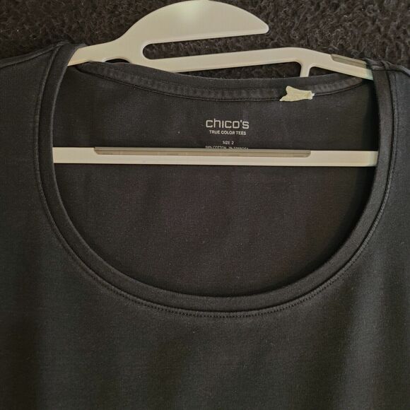 Chicos Womens Top Blue Size 2 Cotton Blend Stretch Pullover Short Sleeve - Picture 7 of 12